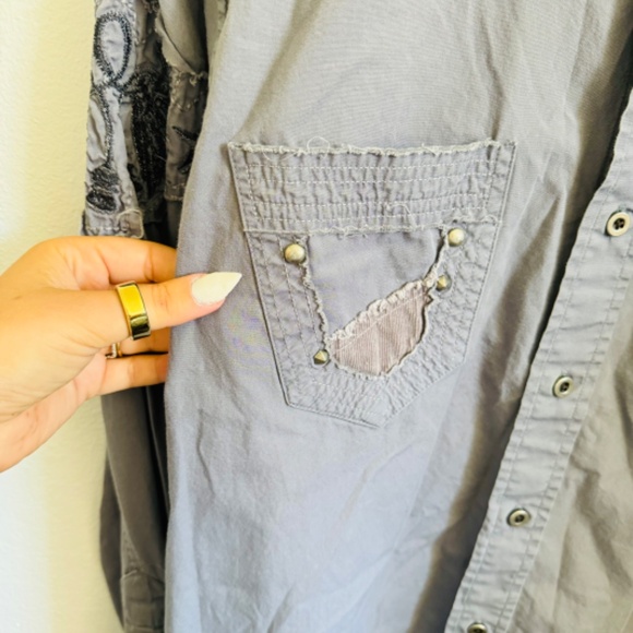 MENS GUESS Washed Black Grey Gray Button Down Front Shirt Cowboy Western L - Picture 2 of 11